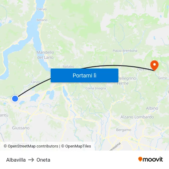 Albavilla to Oneta map