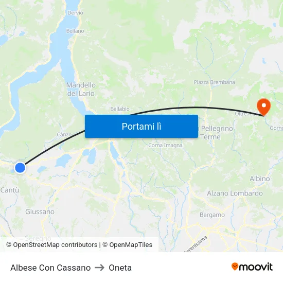 Albese Con Cassano to Oneta map