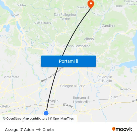 Arzago D' Adda to Oneta map