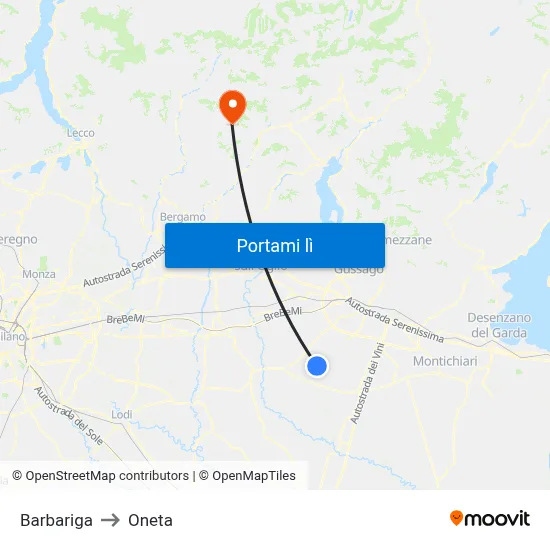 Barbariga to Oneta map