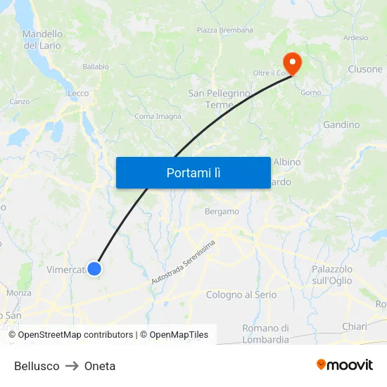 Bellusco to Oneta map