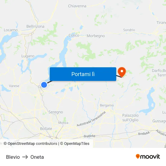 Blevio to Oneta map