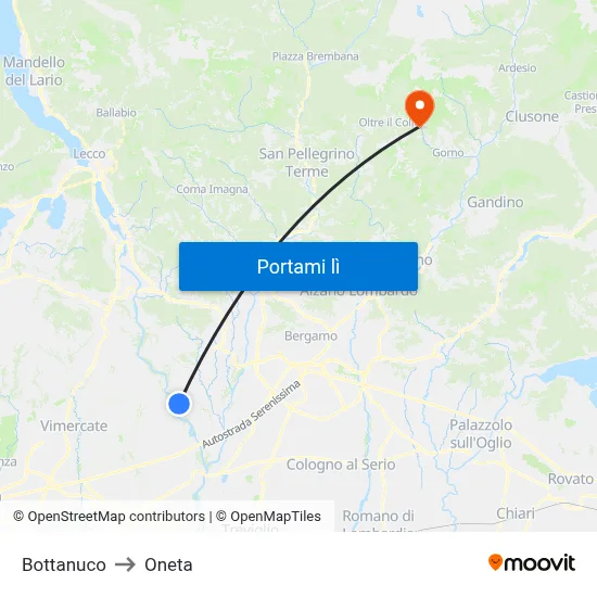 Bottanuco to Oneta map