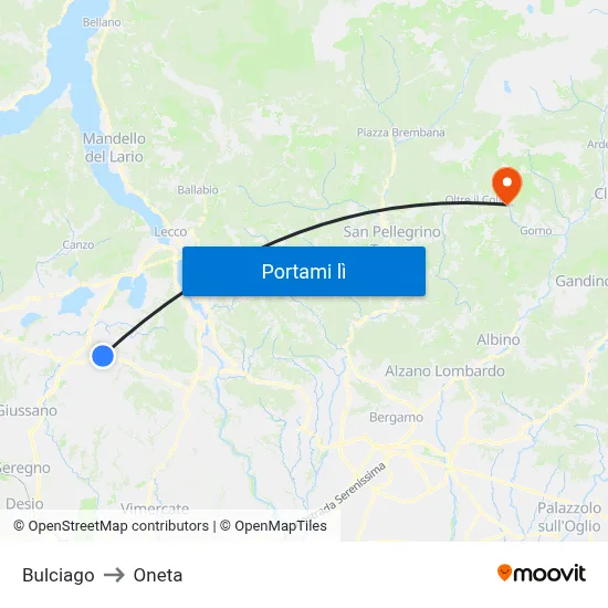 Bulciago to Oneta map