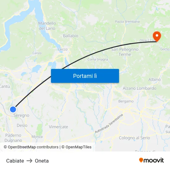 Cabiate to Oneta map