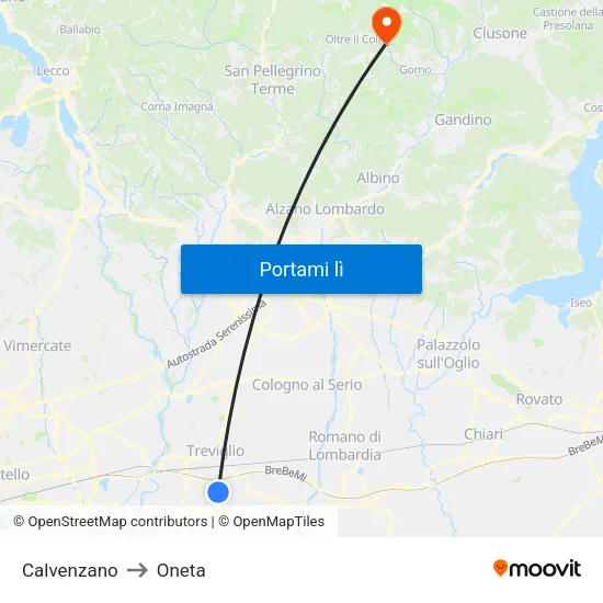 Calvenzano to Oneta map