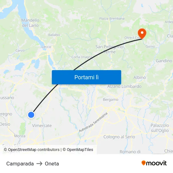 Camparada to Oneta map