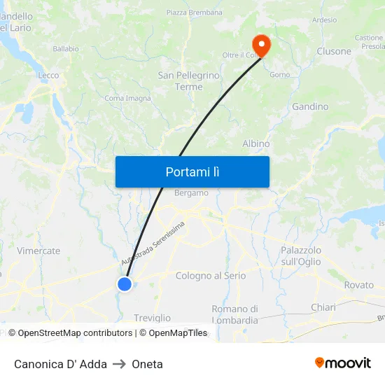 Canonica D' Adda to Oneta map