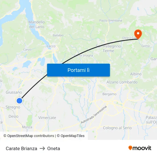 Carate Brianza to Oneta map