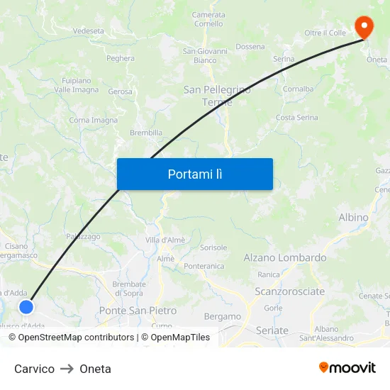 Carvico to Oneta map