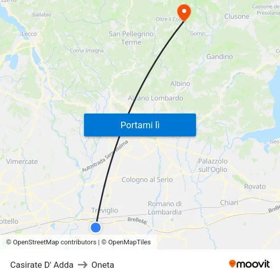 Casirate D' Adda to Oneta map