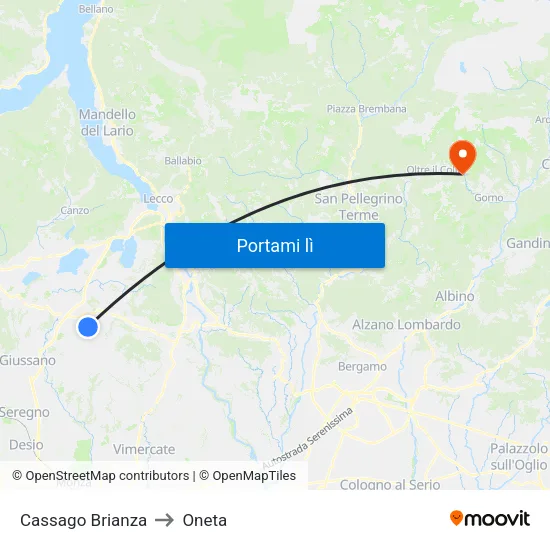 Cassago Brianza to Oneta map