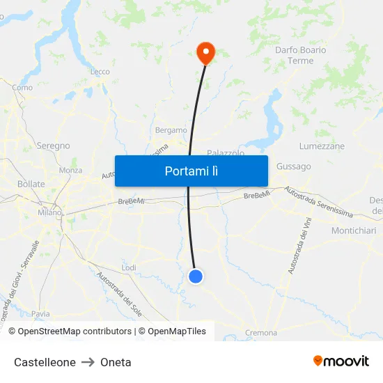 Castelleone to Oneta map