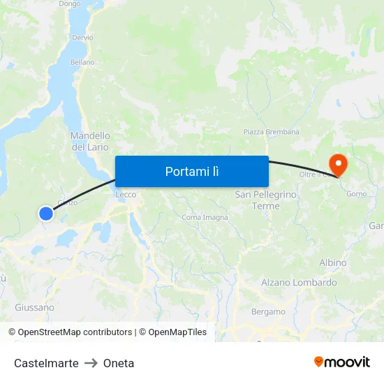 Castelmarte to Oneta map