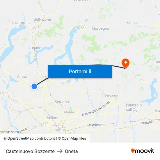 Castelnuovo Bozzente to Oneta map