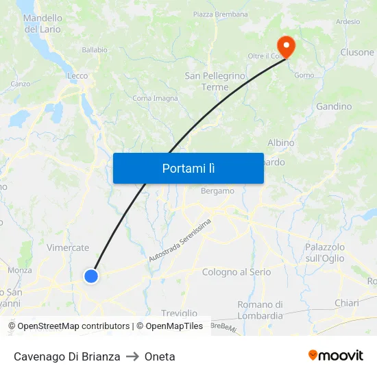 Cavenago Di Brianza to Oneta map