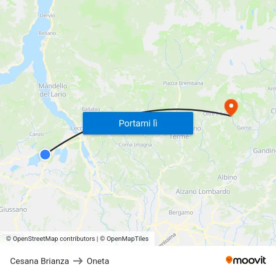 Cesana Brianza to Oneta map