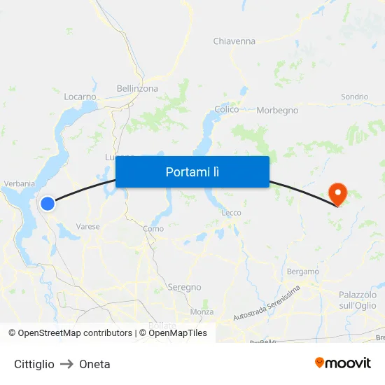 Cittiglio to Oneta map