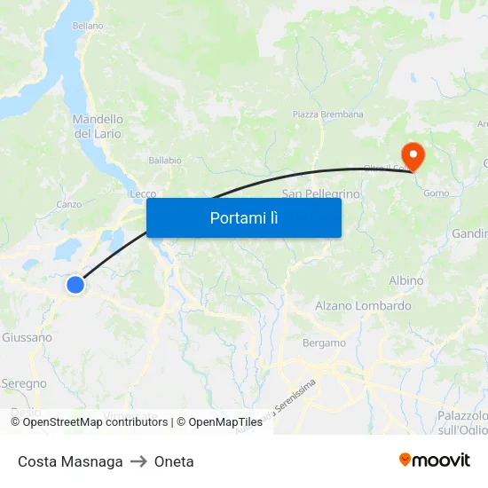 Costa Masnaga to Oneta map