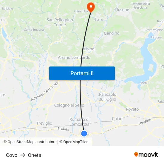 Covo to Oneta map
