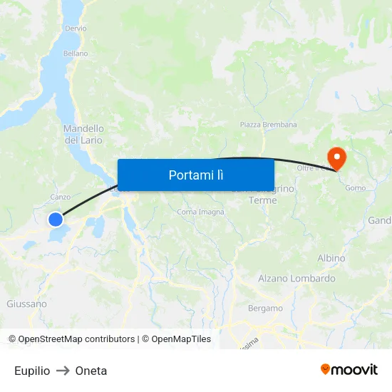 Eupilio to Oneta map