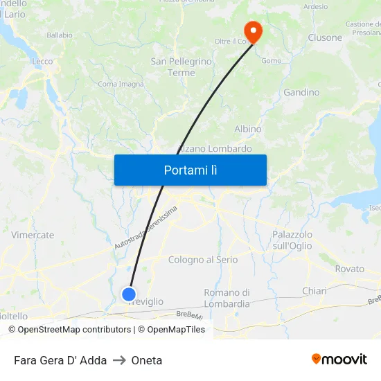 Fara Gera D' Adda to Oneta map