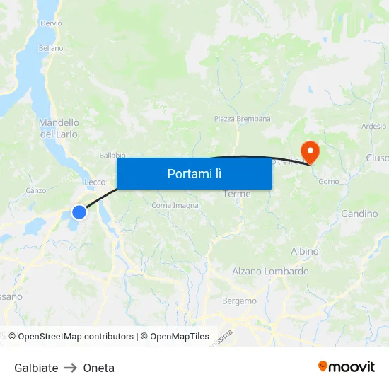 Galbiate to Oneta map