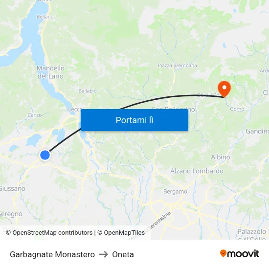 Garbagnate Monastero to Oneta map