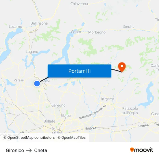 Gironico to Oneta map