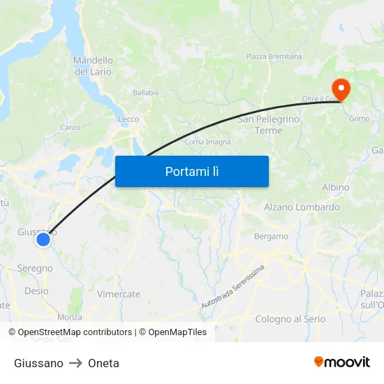 Giussano to Oneta map