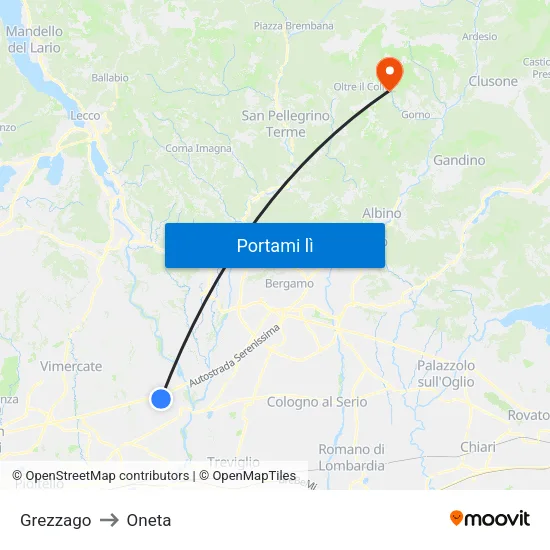 Grezzago to Oneta map