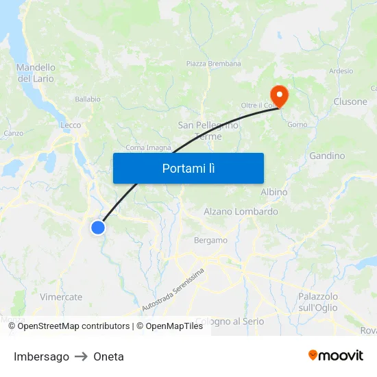 Imbersago to Oneta map