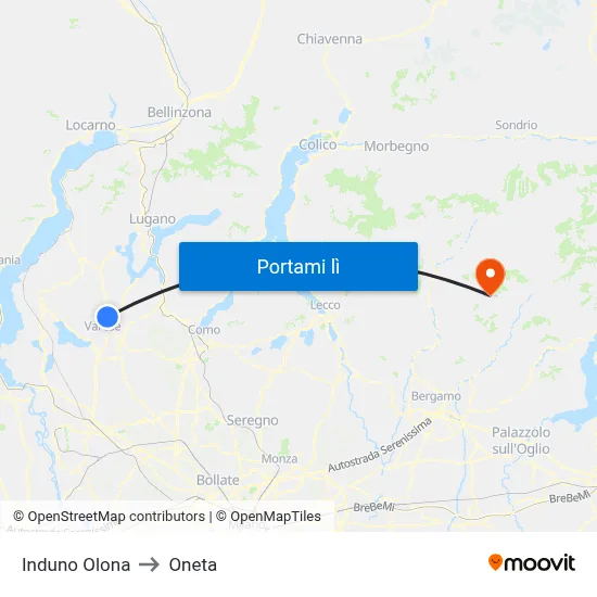 Induno Olona to Oneta map