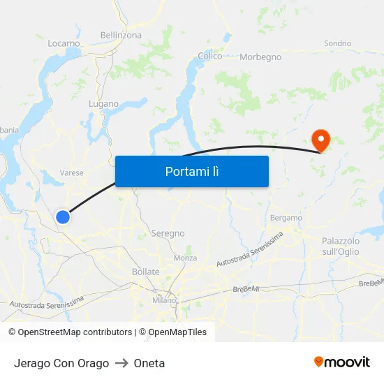 Jerago Con Orago to Oneta map