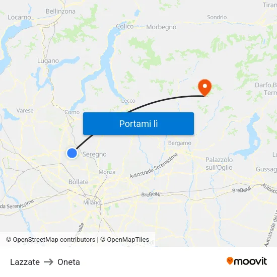 Lazzate to Oneta map