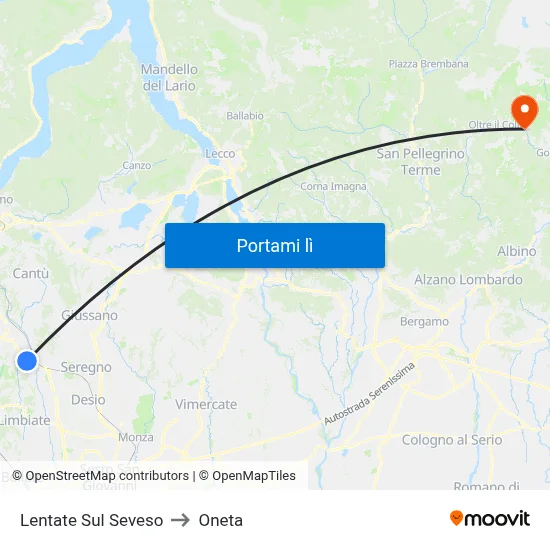 Lentate Sul Seveso to Oneta map