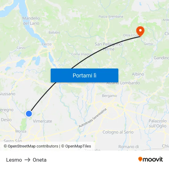 Lesmo to Oneta map