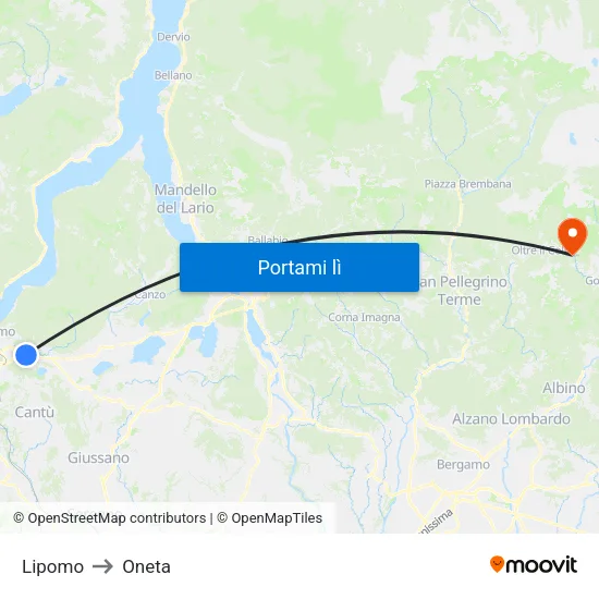 Lipomo to Oneta map