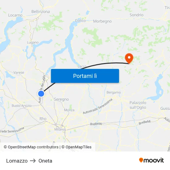 Lomazzo to Oneta map