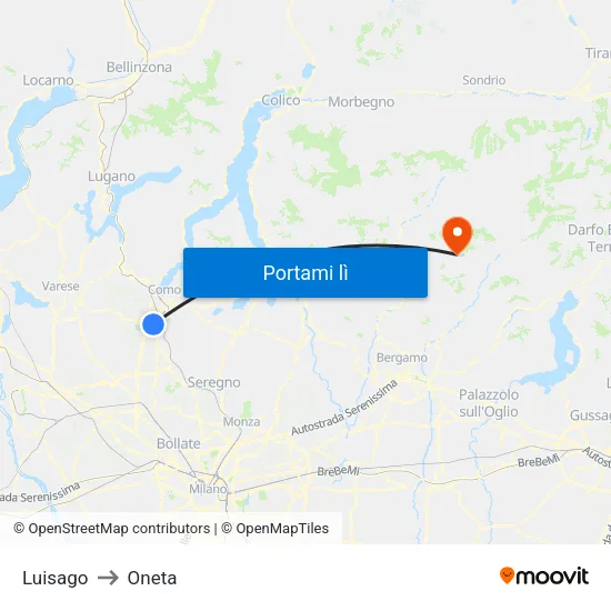 Luisago to Oneta map