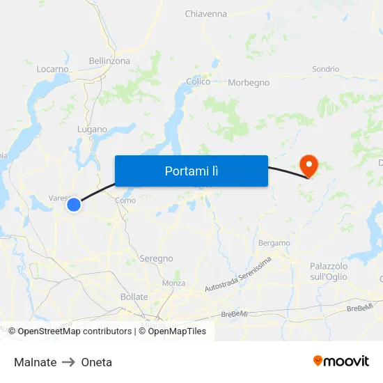 Malnate to Oneta map