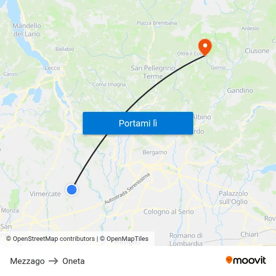Mezzago to Oneta map