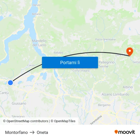 Montorfano to Oneta map