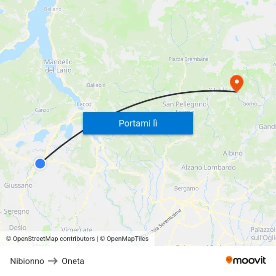 Nibionno to Oneta map