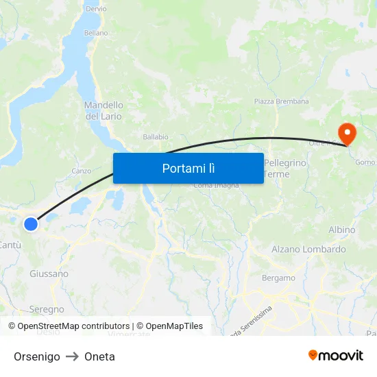 Orsenigo to Oneta map