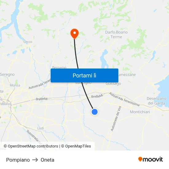 Pompiano to Oneta map