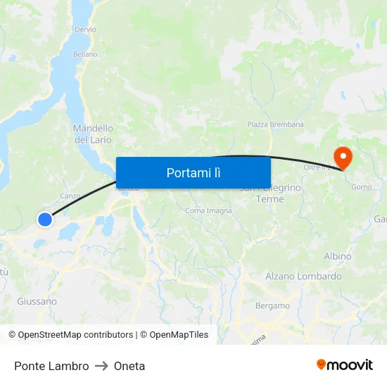 Ponte Lambro to Oneta map