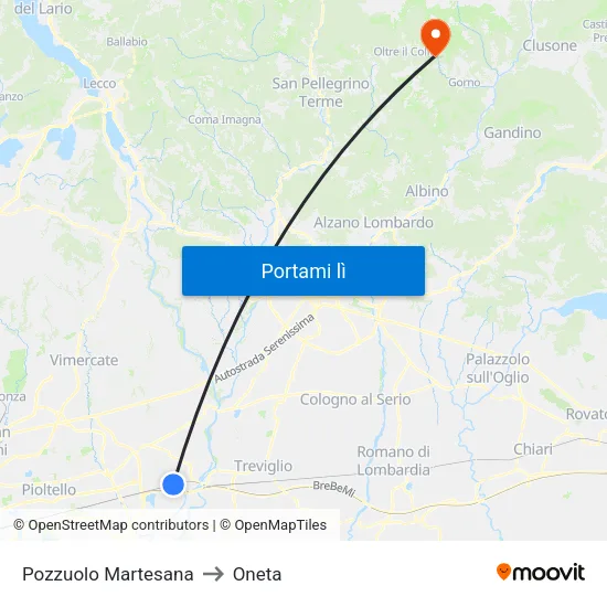 Pozzuolo Martesana to Oneta map