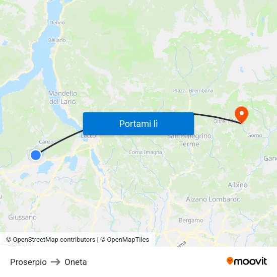 Proserpio to Oneta map