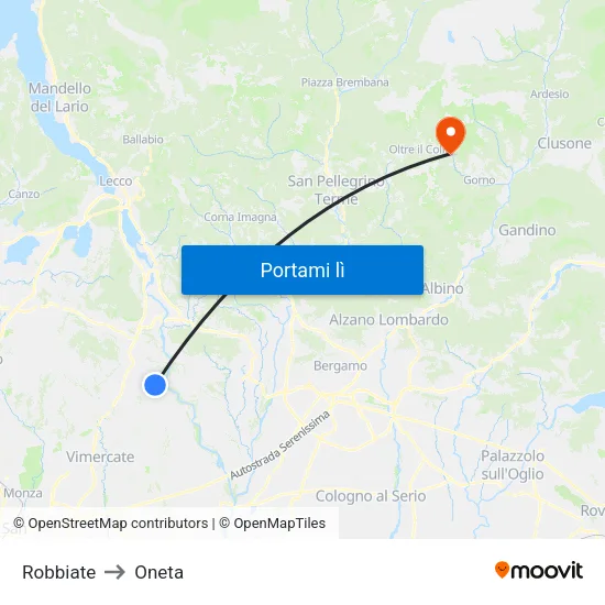 Robbiate to Oneta map